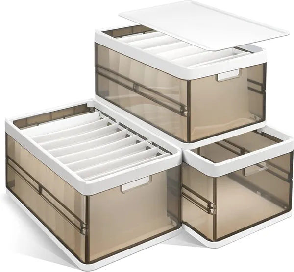 Foldable & Stackable Storage Bins (3-Pack) – Space-Saving Organizer with Lids & Dividers.