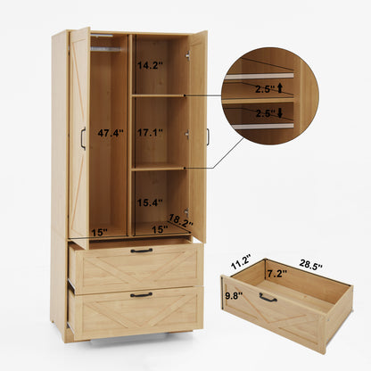 Smart Wooden Wardrobe Closet with Mirror & Auto Sensor Light – Space-Saving Storage Solution