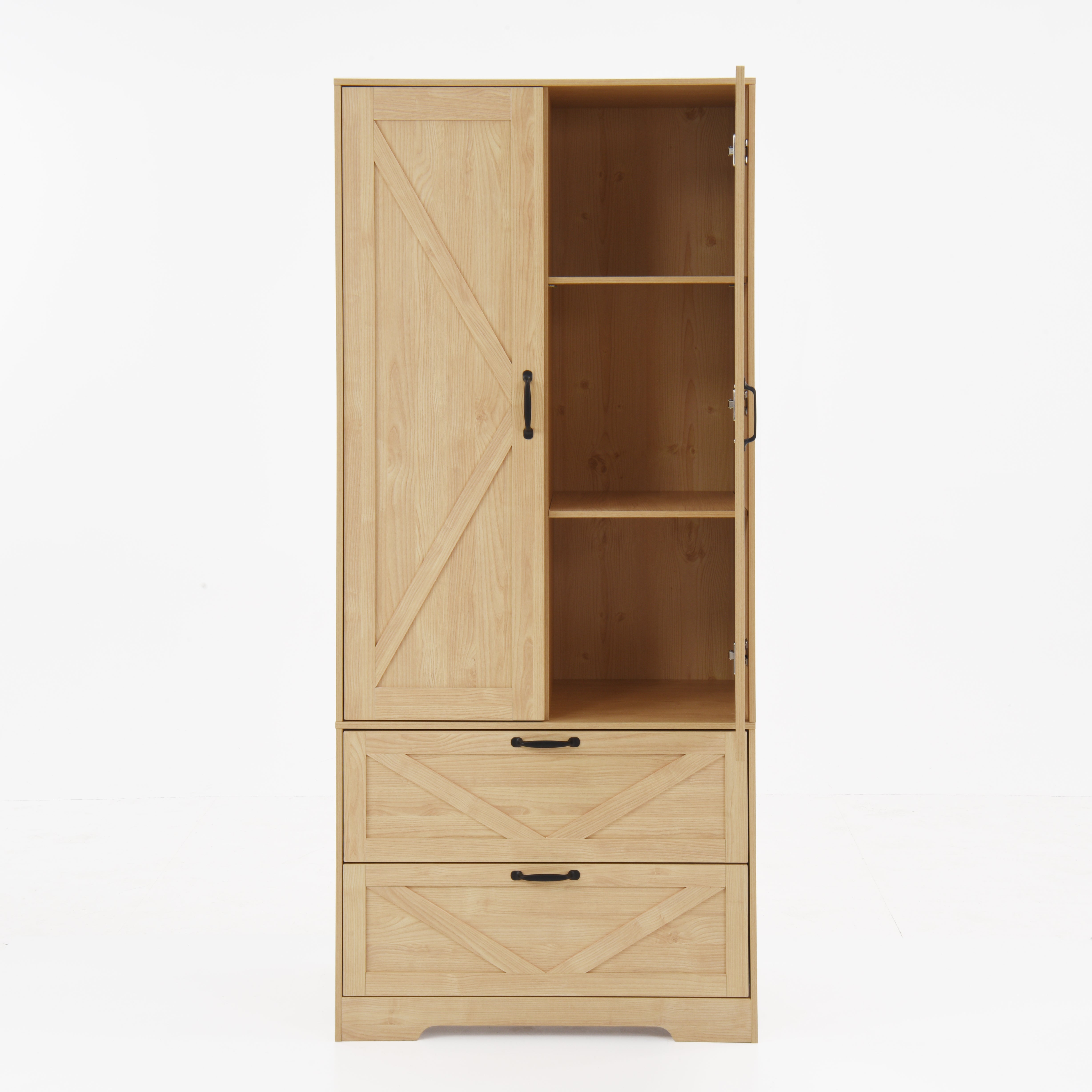 Smart Wooden Wardrobe Closet with Mirror & Auto Sensor Light – Space-Saving Storage Solution