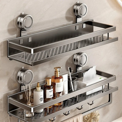 Luxury Suction Bathroom Shelf – Drill-Free Aluminum Storage Rack