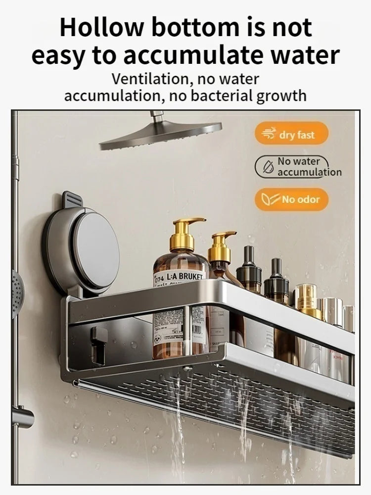 Luxury Suction Bathroom Shelf – Drill-Free Aluminum Storage Rack