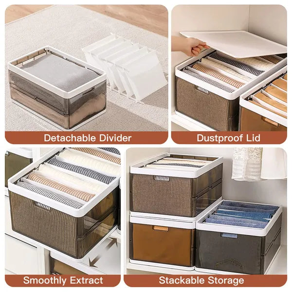 Foldable & Stackable Storage Bins (3-Pack) – Space-Saving Organizer with Lids & Dividers.