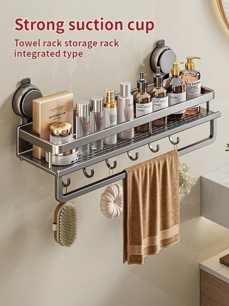 Luxury Suction Bathroom Shelf – Drill-Free Aluminum Storage Rack