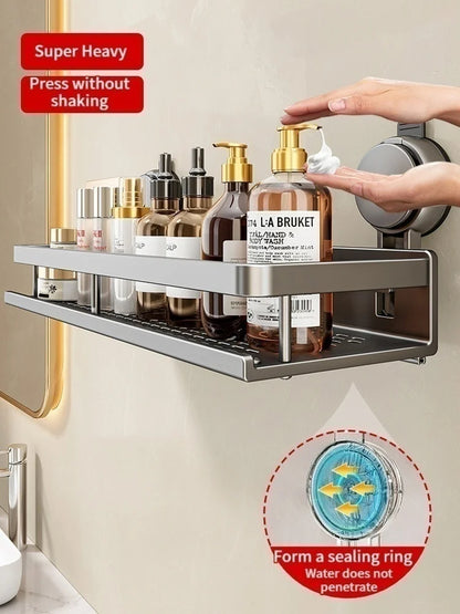 Luxury Suction Bathroom Shelf – Drill-Free Aluminum Storage Rack