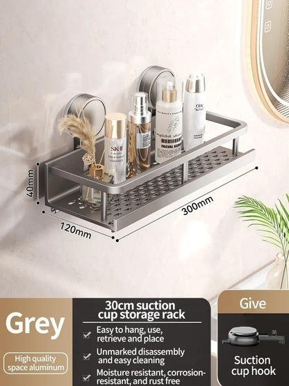 Luxury Suction Bathroom Shelf – Drill-Free Aluminum Storage Rack