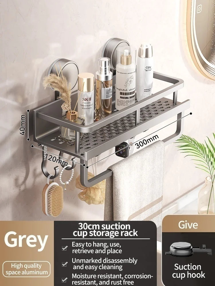 Luxury Suction Bathroom Shelf – Drill-Free Aluminum Storage Rack