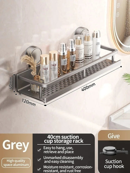 Luxury Suction Bathroom Shelf – Drill-Free Aluminum Storage Rack