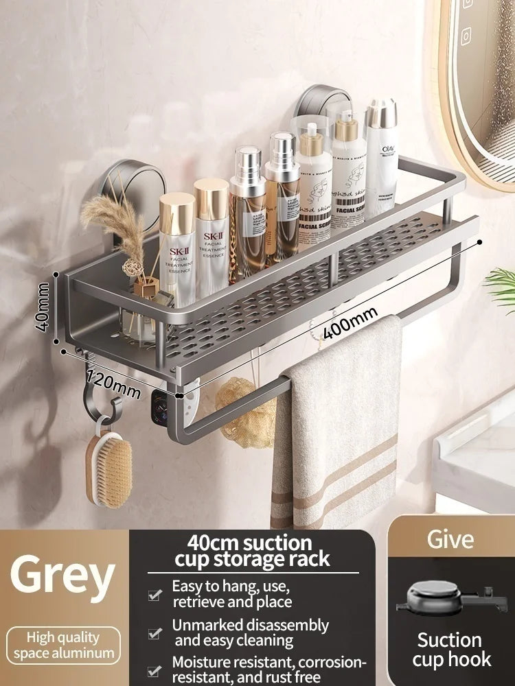 Luxury Suction Bathroom Shelf – Drill-Free Aluminum Storage Rack