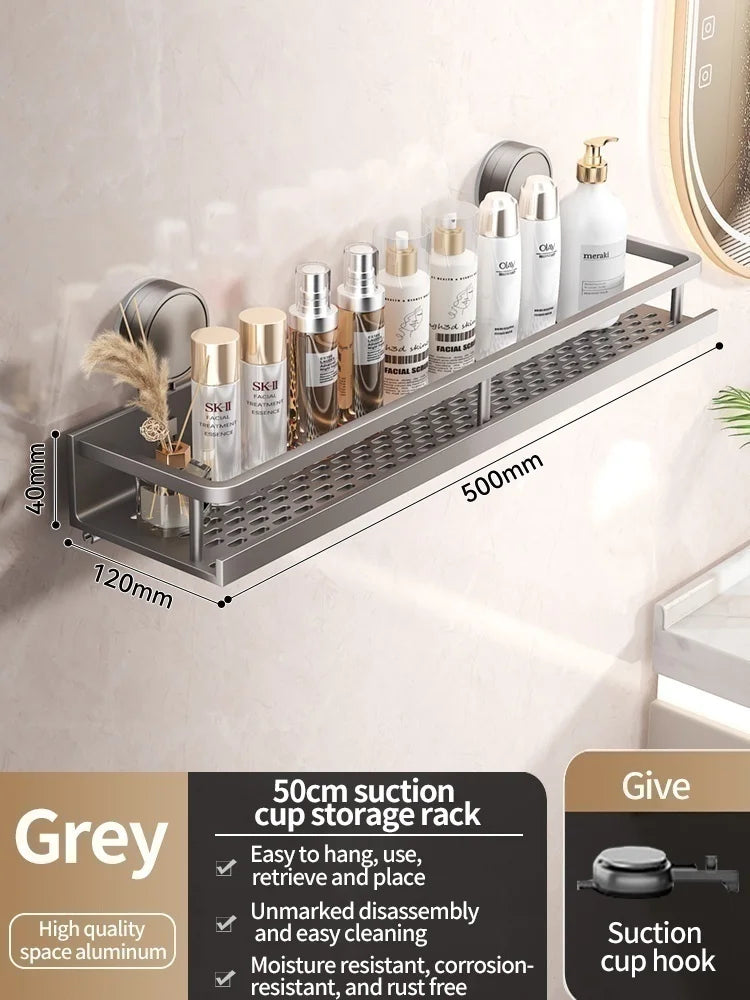 Luxury Suction Bathroom Shelf – Drill-Free Aluminum Storage Rack