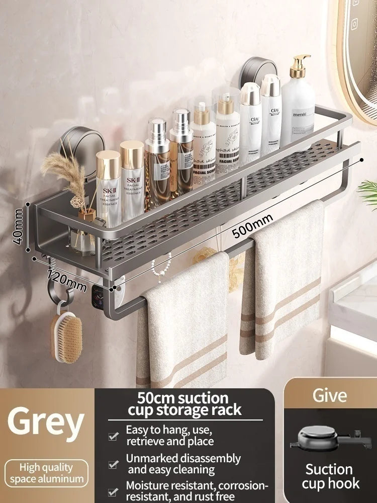 Luxury Suction Bathroom Shelf – Drill-Free Aluminum Storage Rack