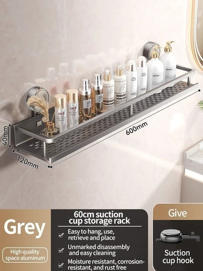 Luxury Suction Bathroom Shelf – Drill-Free Aluminum Storage Rack