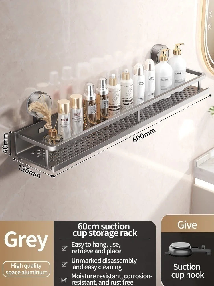 Luxury Suction Bathroom Shelf – Drill-Free Aluminum Storage Rack