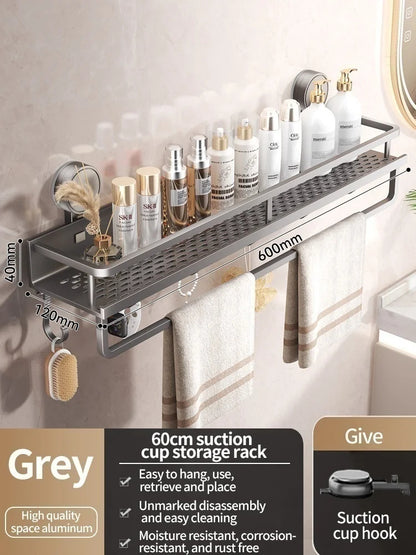 Luxury Suction Bathroom Shelf – Drill-Free Aluminum Storage Rack